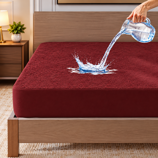 Terry Towel Plain Waterproof Mattress Protector with Elastic Fitting