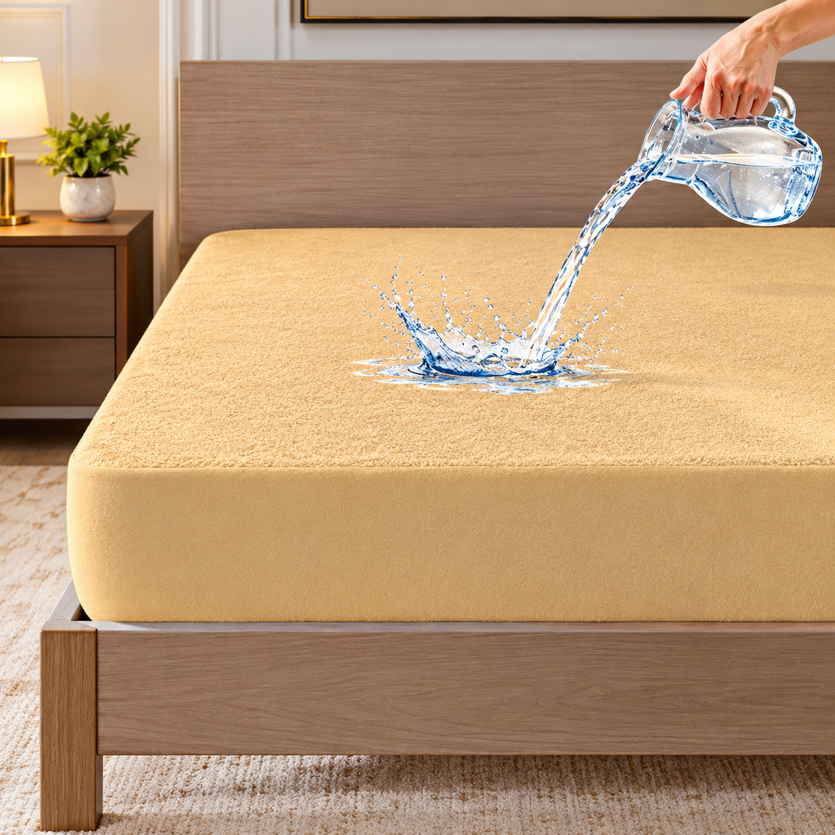 Terry Towel Plain Waterproof Mattress Protector with Elastic Fitting